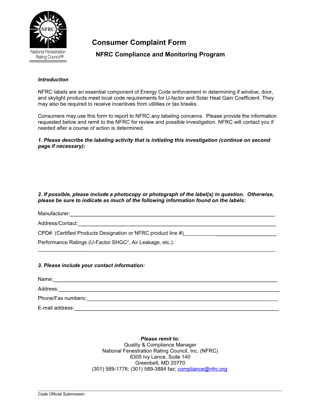 Compliance Investigation Request Form