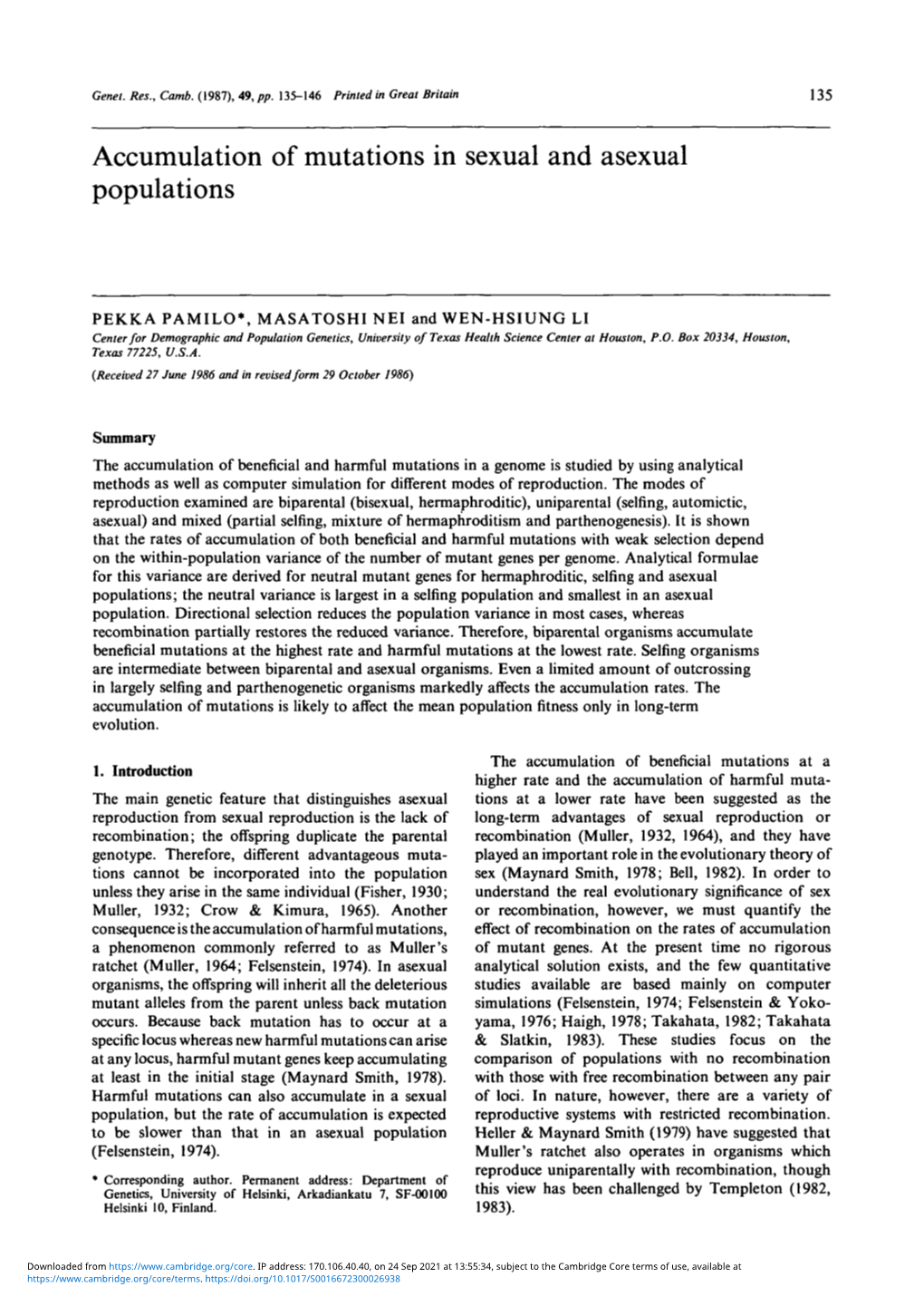 Accumulation of Mutations in Sexual and Asexual Populations