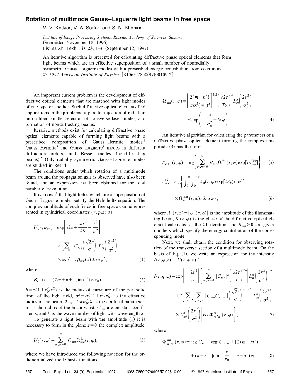 Rotation of Multimode Gauss–Laguerre Light Beams in Free Space V