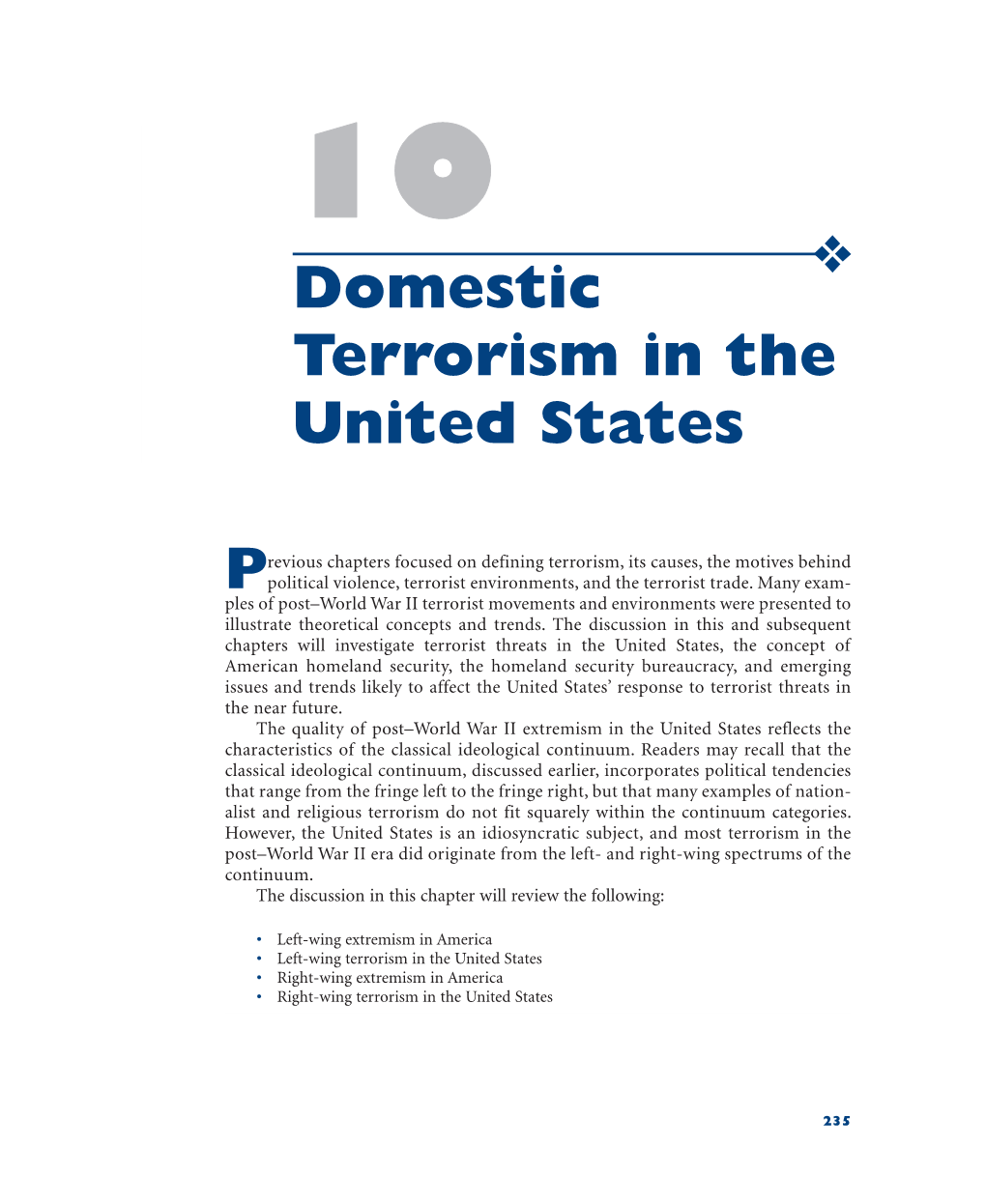 10 Domestic Terrorism in the United States O 237