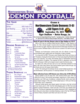 Northwestern State Demons (1-0) at LSU Tigers (1-0)