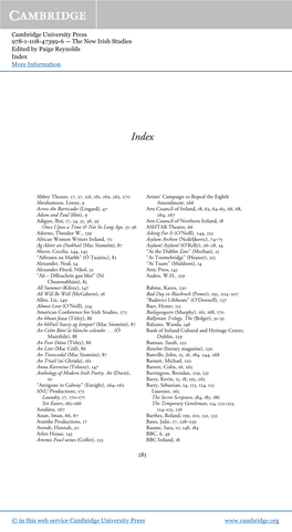 Cambridge University Press 978-1-108-47399-6 — the New Irish Studies Edited by Paige Reynolds Index More Information