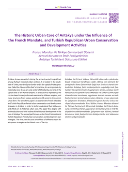 The Historic Urban Core of Antakya Under the Influence of the French Mandate, and Turkish Republican Urban Conservation and Development Activities