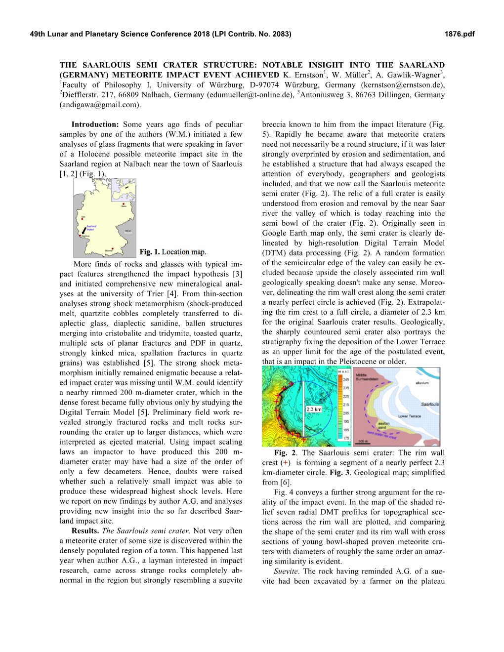 The Saarlouis Semi Crater Structure: Notable Insight Into the Saarland (Germany) Meteorite Impact Event Achieved K