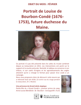 Portrait De Louise De Bourbon-Condé (1676- 1753), Future Duchesse Du Maine