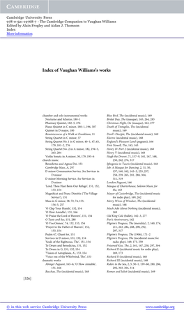 Index of Vaughan Williamsls Works