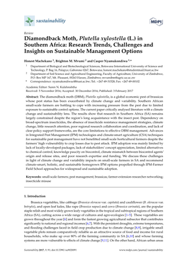 Diamondback Moth, Plutella Xylostella (L.) in Southern Africa: Research Trends, Challenges and Insights on Sustainable Management Options