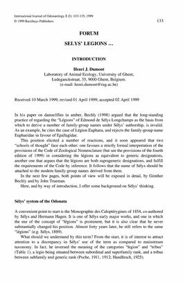 FORUM SEL VS' LEGIONS ... Laboratory of Animal Ecology, University of Ghent, Ledeganckstraat, 35, 9000 Ghent, Belgium. (E-Mail