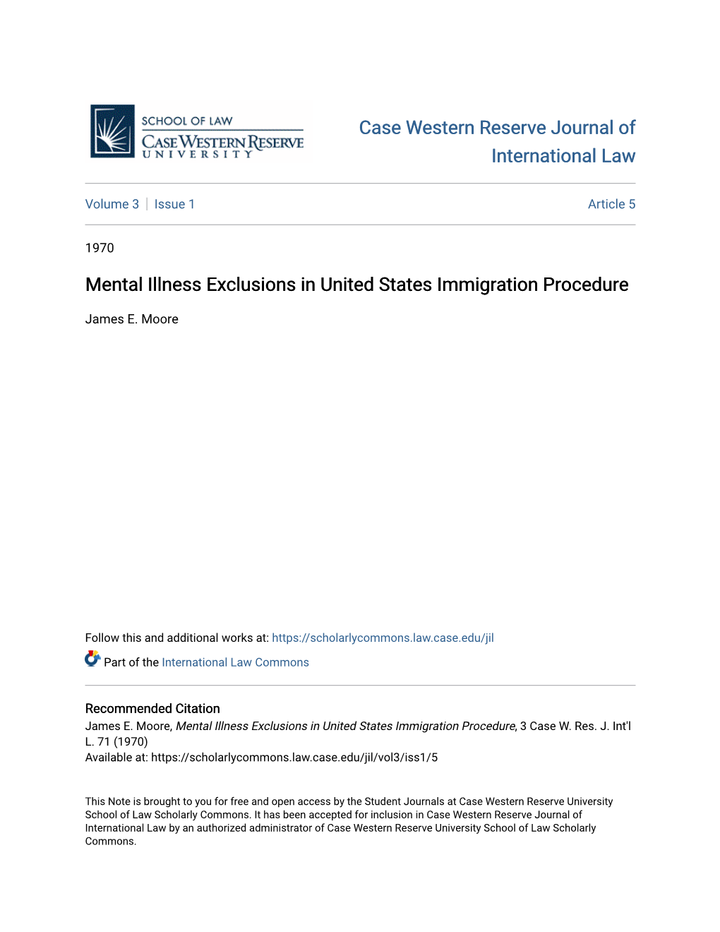 Mental Illness Exclusions in United States Immigration Procedure