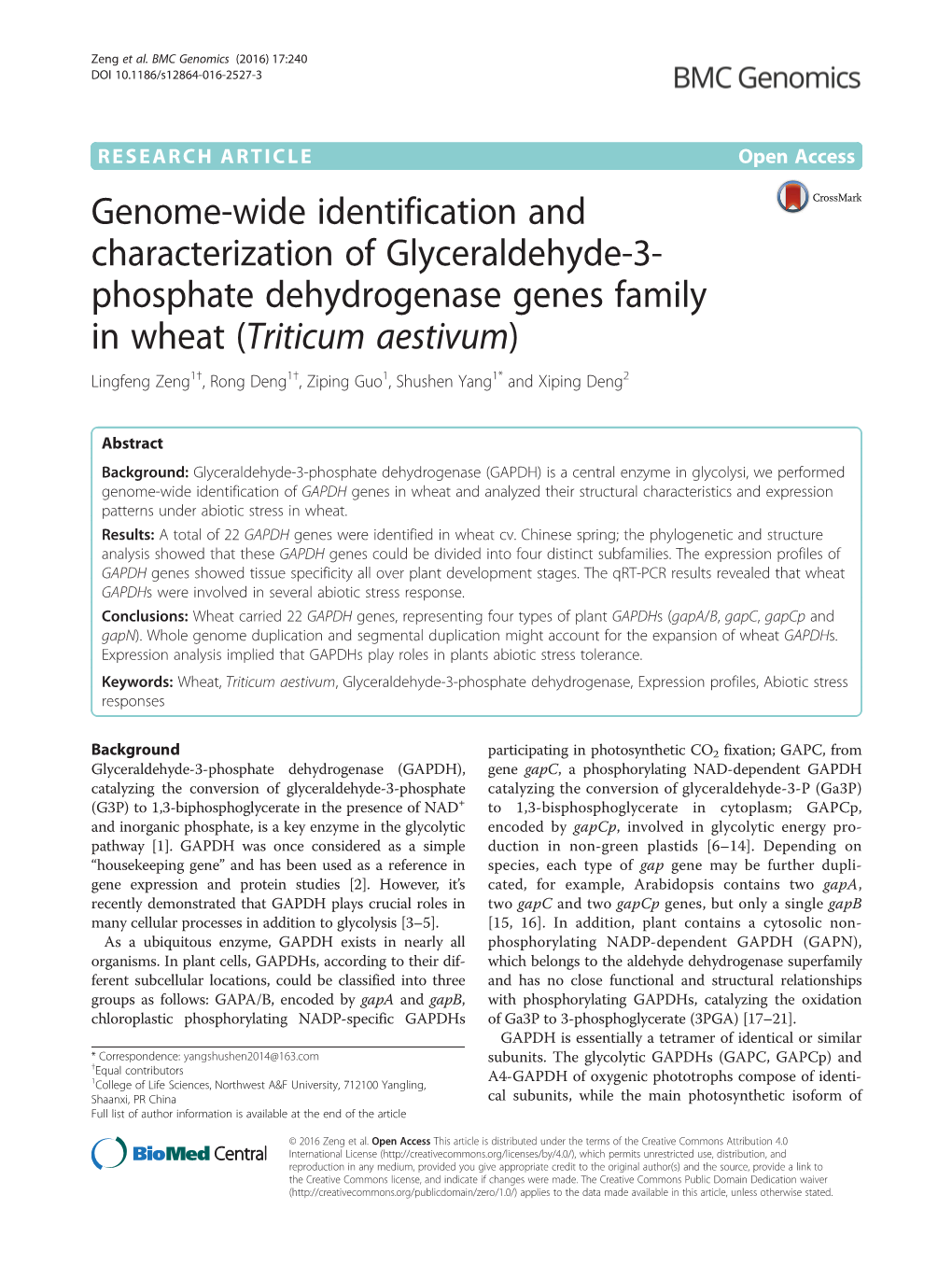 Genome-Wide Identification and Characterization of Glyceraldehyde