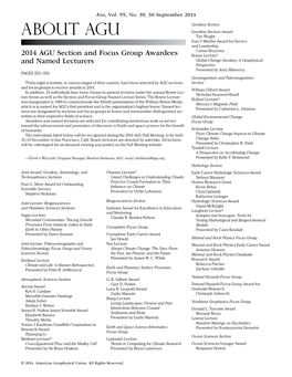 2014 AGU Section and Focus Group Awardees and Named Lecturers