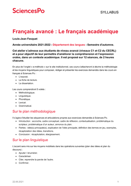 Français Avancé : Le Français Académique
