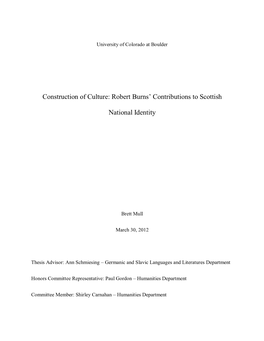 Robert Burns' Contributions to Scottish National Identity