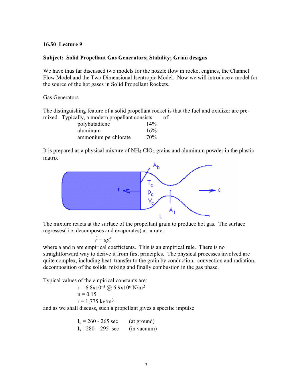 Solid Propellant Gas Generators; Stability; Grain Designs