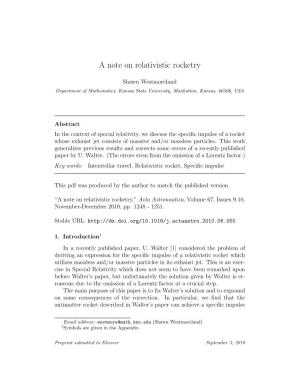 A Note on Relativistic Rocketry