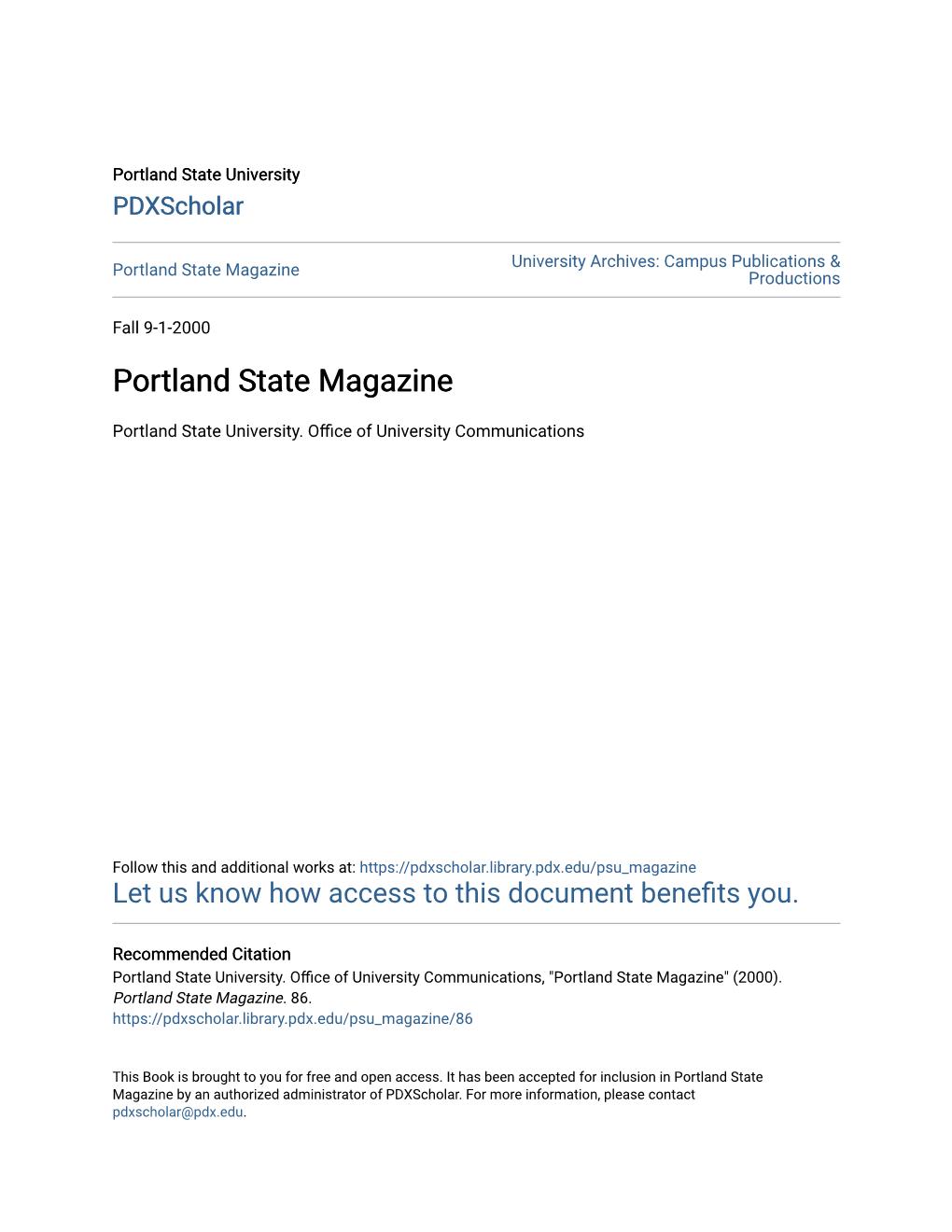 Portland State Magazine Productions