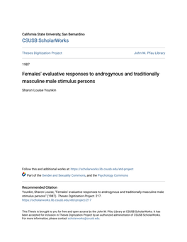 Females' Evaluative Responses to Androgynous and Traditionally Masculine Male Stimulus Persons