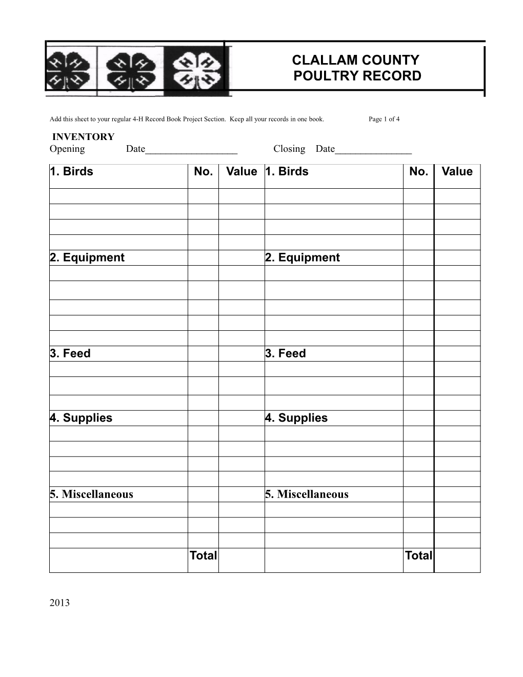 POULTRY HOUSE RECORD (Layer Project Only) Page 2 of 4