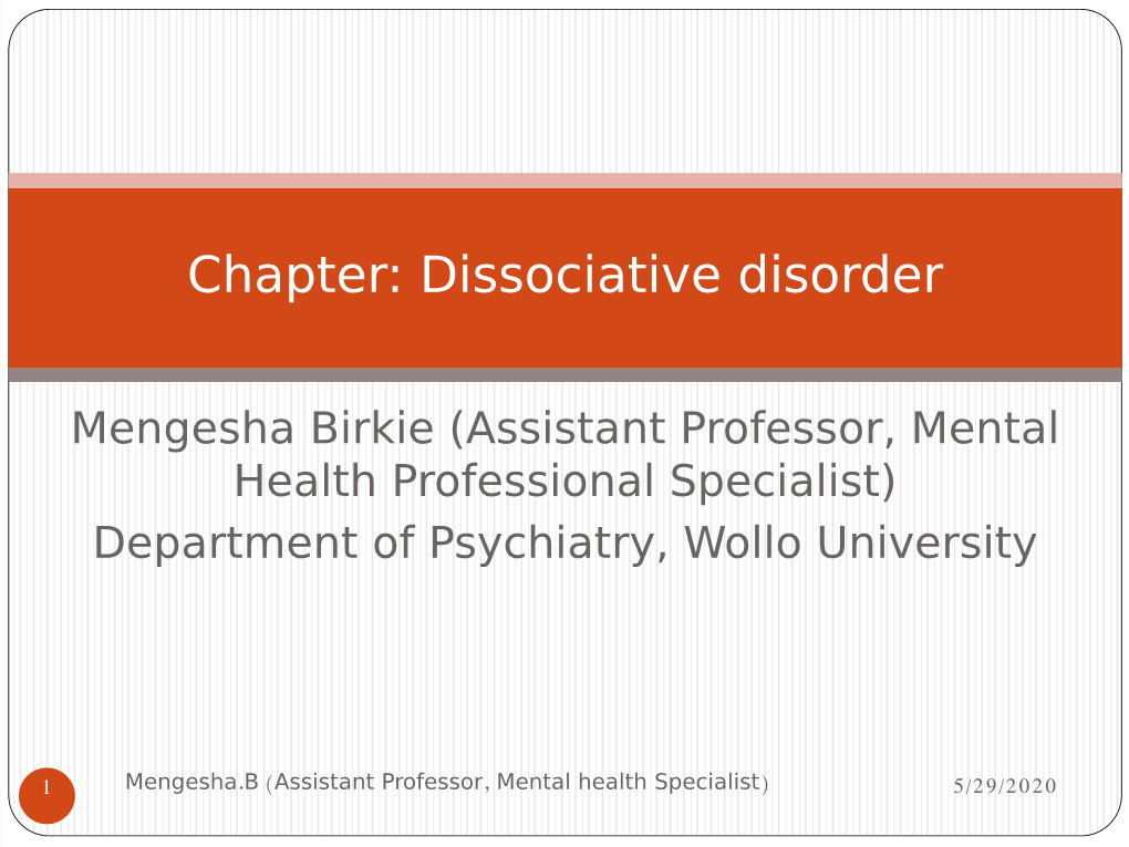 Chapter: Dissociative Disorder