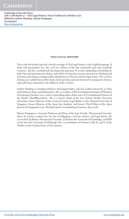 Thai Legal History: from Traditional to Modern Law Edited by Andrew Harding , Munin Pongsapan Frontmatter More Information