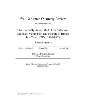 Whitman, Vanity Fair, and the Fate of Humor in a Time of War, 1860-1863