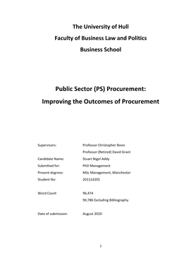 Procurement: Improving the Outcomes of Procurement