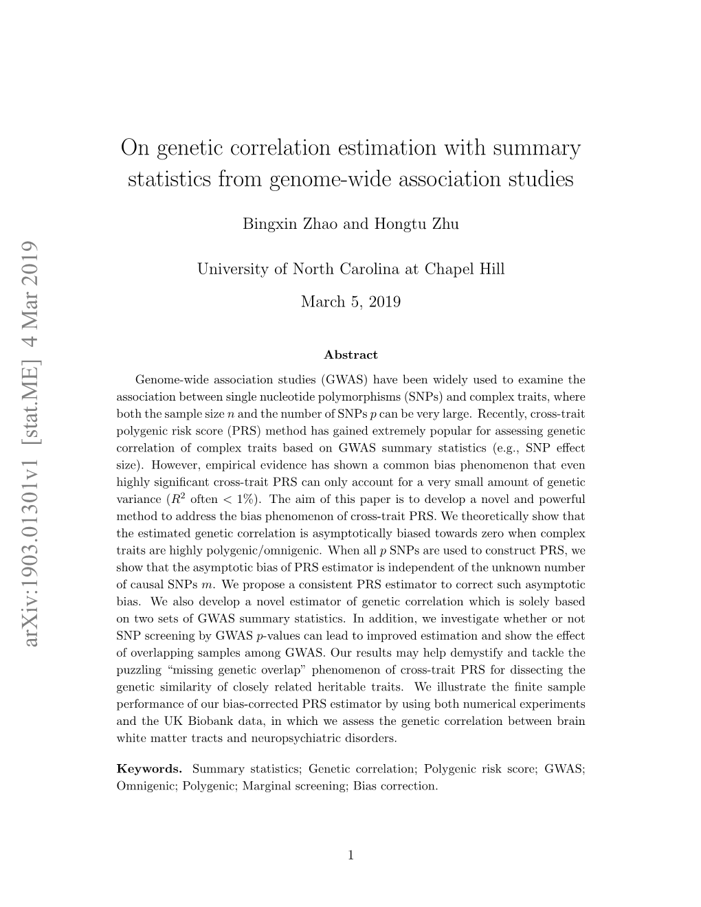 On Genetic Correlation Estimation with Summary Statistics from Genome-Wide Association Studies
