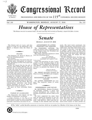 Congressional Record United States Th of America PROCEEDINGS and DEBATES of the 115 CONGRESS, SECOND SESSION