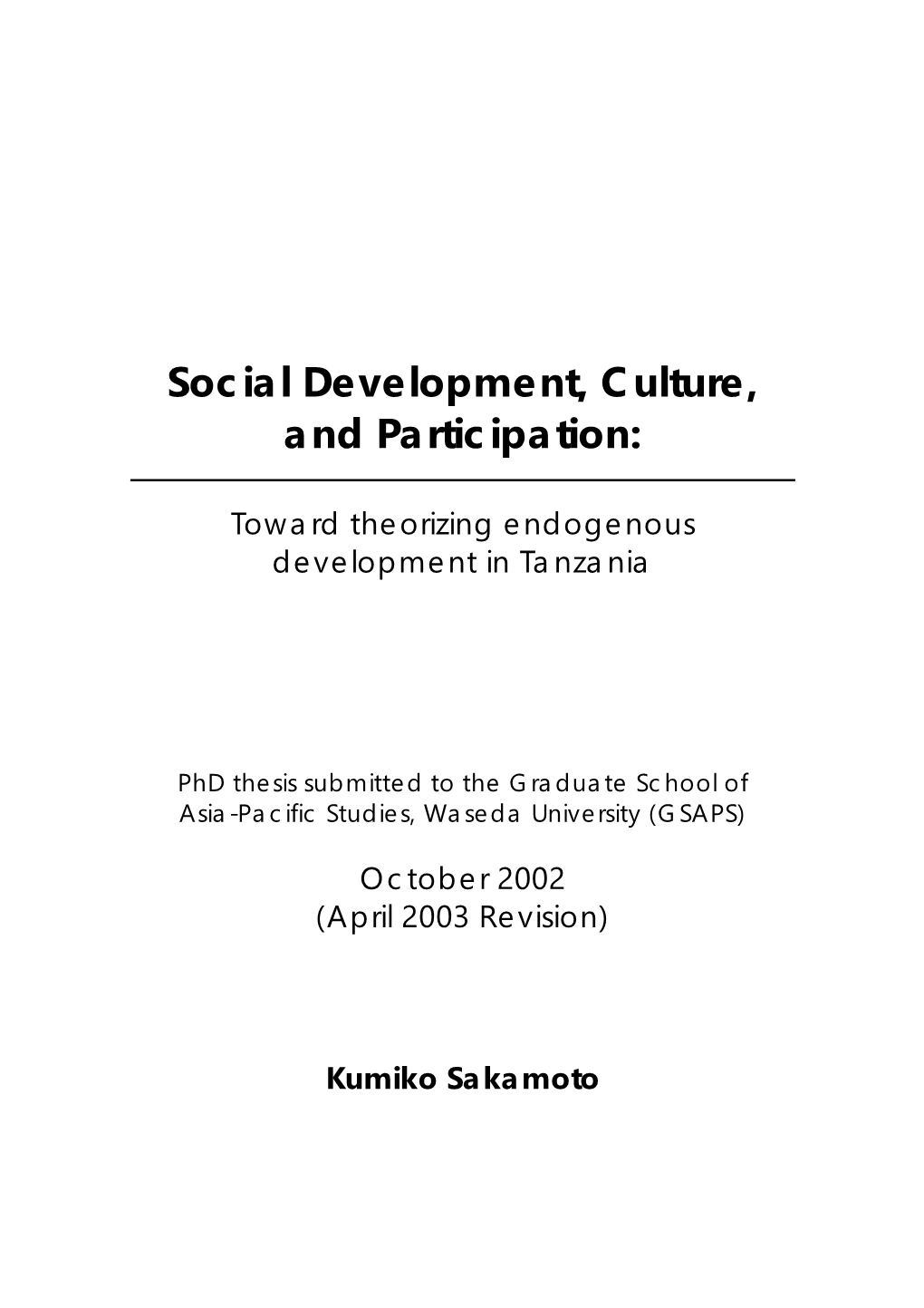 Social Development, Culture, and Participation