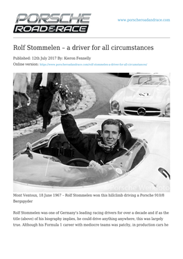 Rolf Stommelen – a Driver for All Circumstances