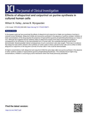 Effects of Allopurinol and Oxipurinol on Purine Synthesis in Cultured Human Cells