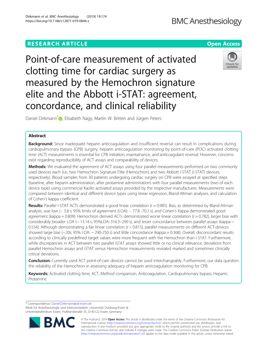 Point-Of-Care Measurement of Activated Clotting Time for Cardiac