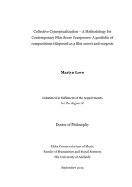 A Methodology for Contemporary Film Score Composers: a Portfolio of Compositions (Disposed As a Film Score) and Exegesis