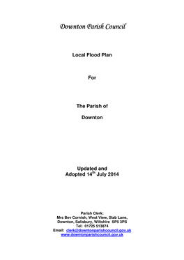 Local Flood Plan for the Parish of Downton Updated and Adopted 14