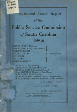 Service Commissi of South Carolina 1939-40 # - I