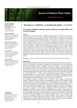 Tinospora Cordifolia: a Medicinal Plant: a Review