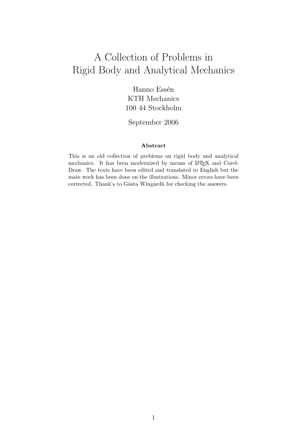 A Collection of Problems in Rigid Body and Analytical Mechanics