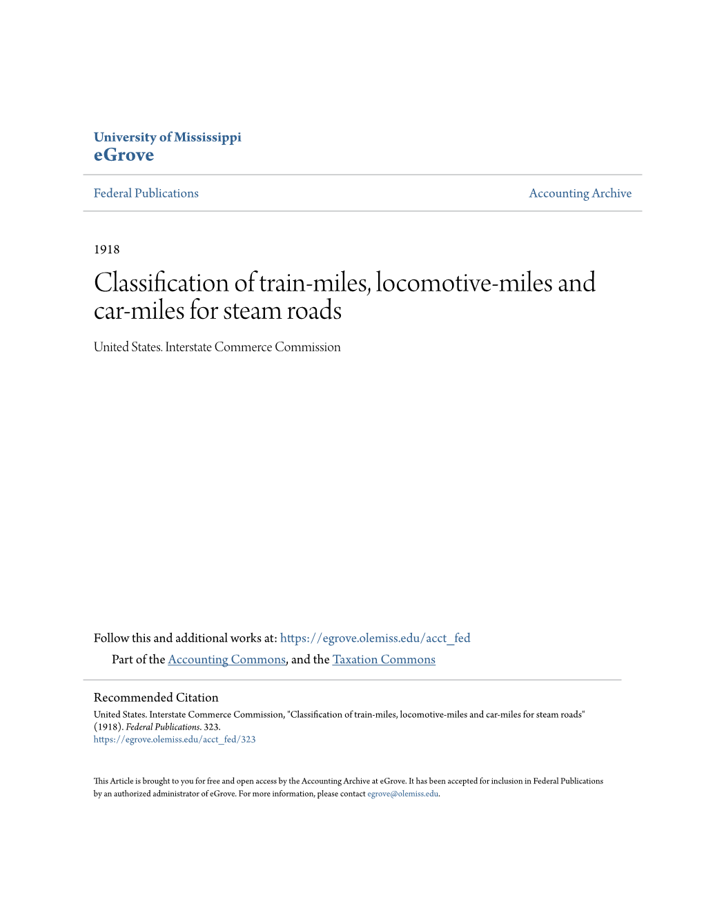 Classification of Train-Miles, Locomotive-Miles and Car-Miles for Steam Roads United States