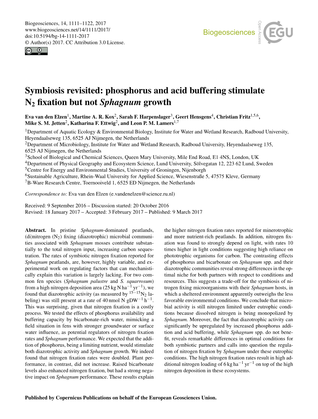 Symbiosis Revisited: Phosphorus and Acid Buffering Stimulate N2 Fixation but Not Sphagnum Growth