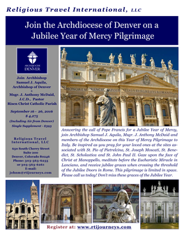 Join the Archdiocese of Denver on a Jubilee Year of Mercy Pilgrimage