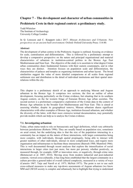 The Development and Character of Urban Communities in Prehistoric Crete in Their Regional Context: a Preliminary Study