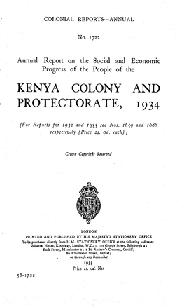 Annual Report of the Colonies, Kenya, 1934