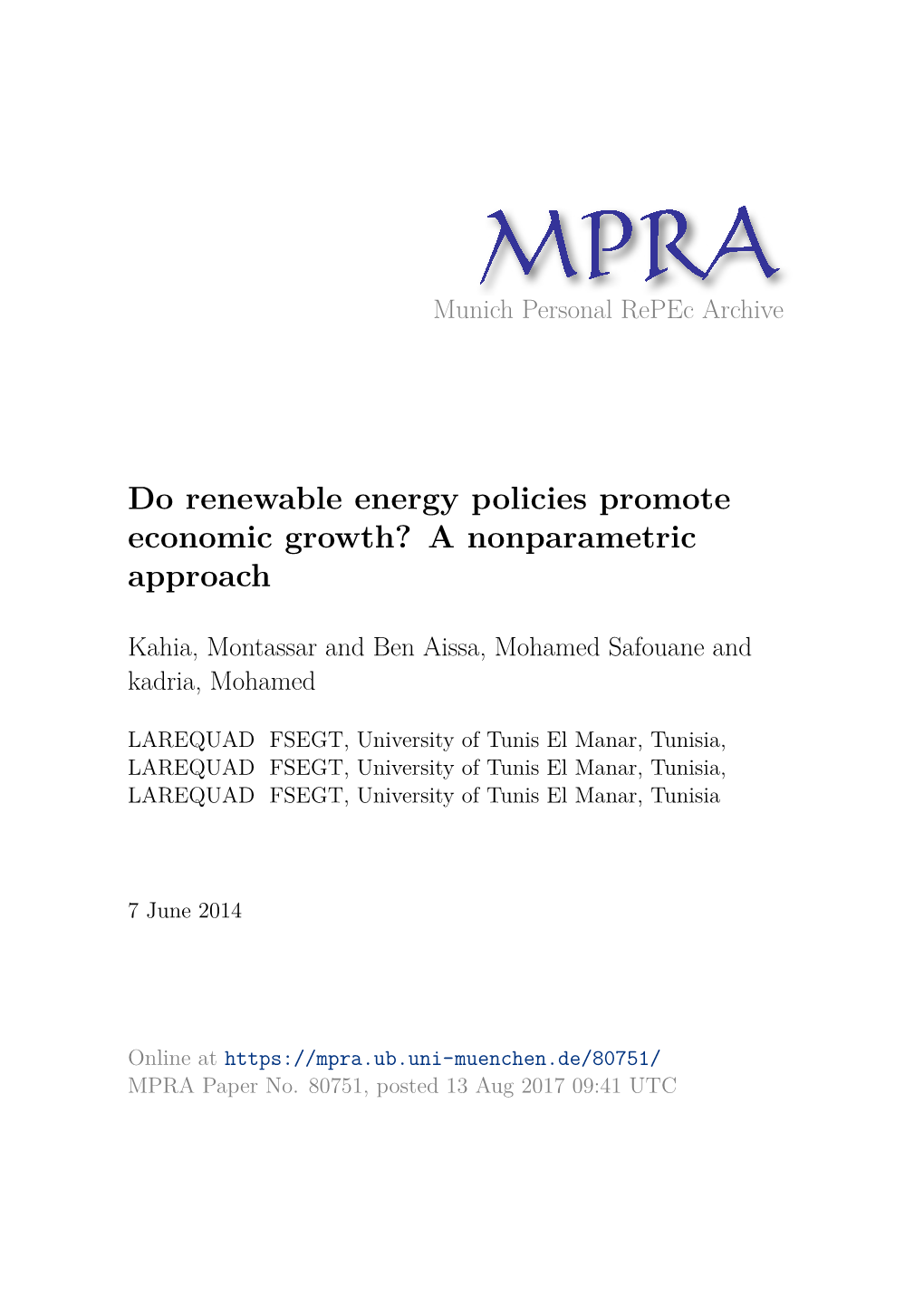 Do Renewable Energy Policies Promote Economic Growth? a Nonparametric Approach