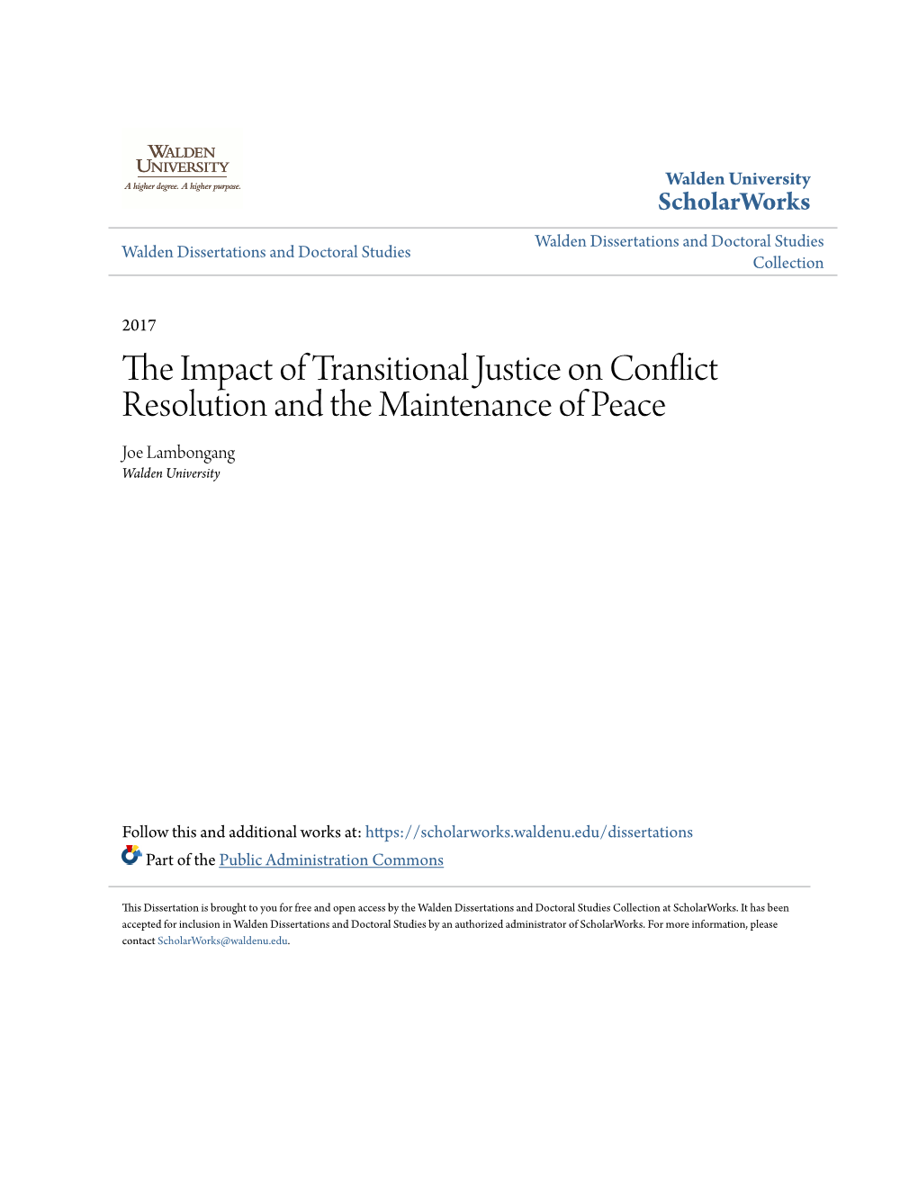 The Impact of Transitional Justice on Conflict Resolution and the Maintenance of Peace