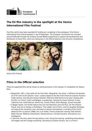 The EU Film Industry in the Spotlight at the Venice International Film Festival