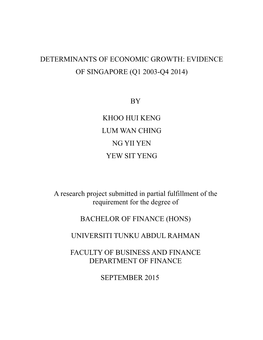 Determinants of Economic Growth: the Evidence of Singapore (Q1 2003 – Q4 2014)__