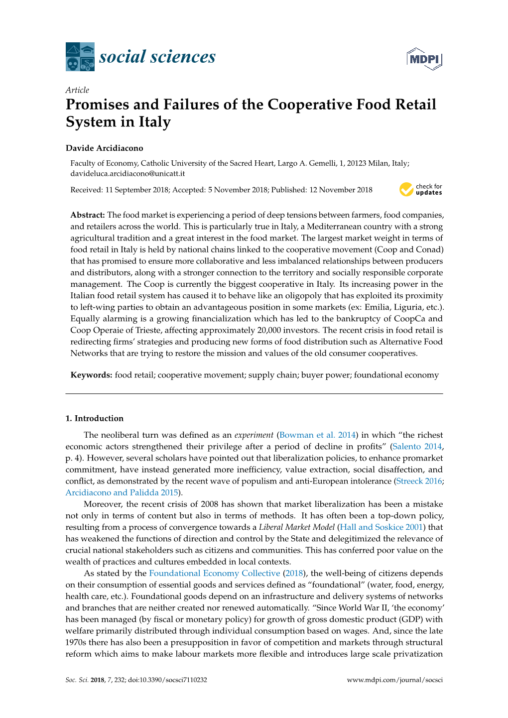 Promises and Failures of the Cooperative Food Retail System in Italy