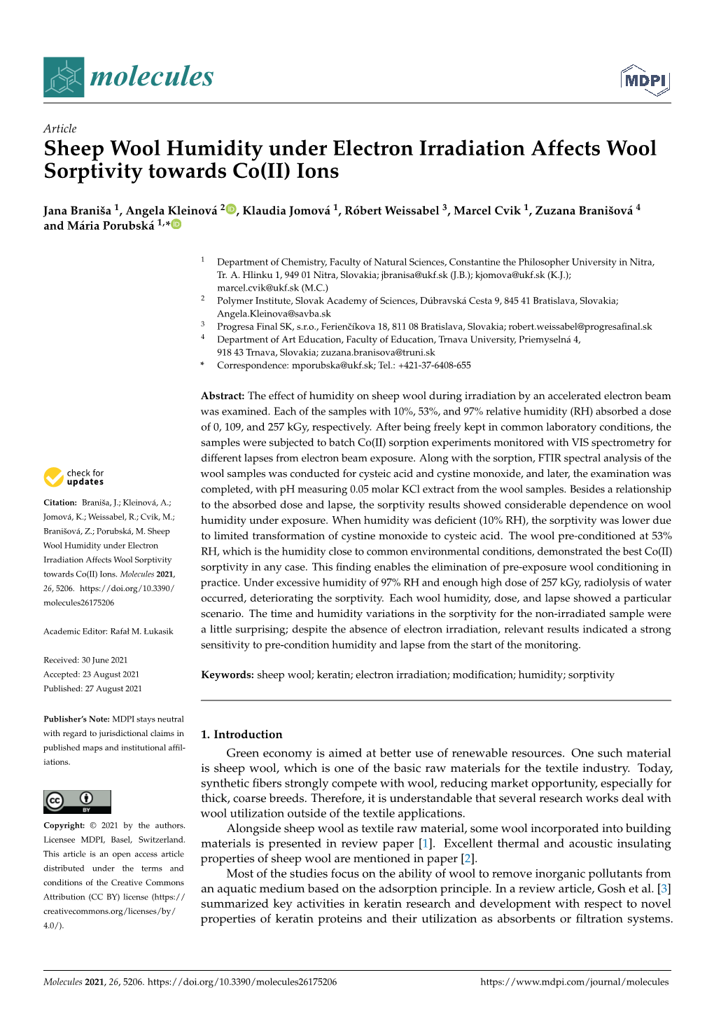 Sheep Wool Humidity Under Electron Irradiation Affects Wool Sorptivity Towards Co(II) Ions