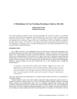 A Methodology for Case Teaching: Becoming a Guide on the Side