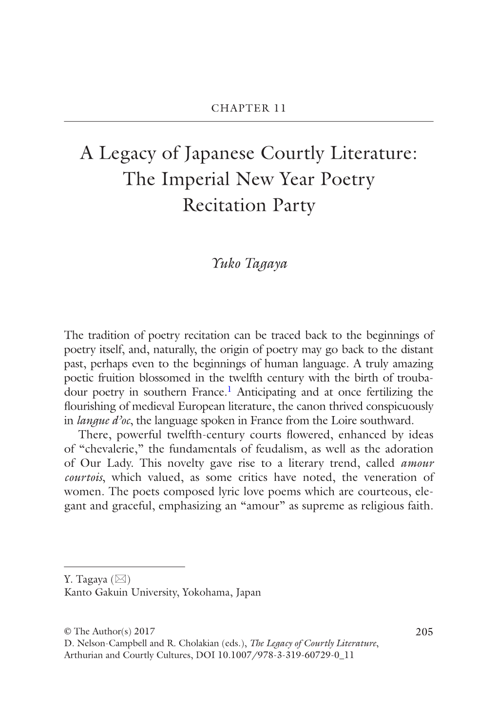 A Legacy of Japanese Courtly Literature: the Imperial New Year Poetry Recitation Party